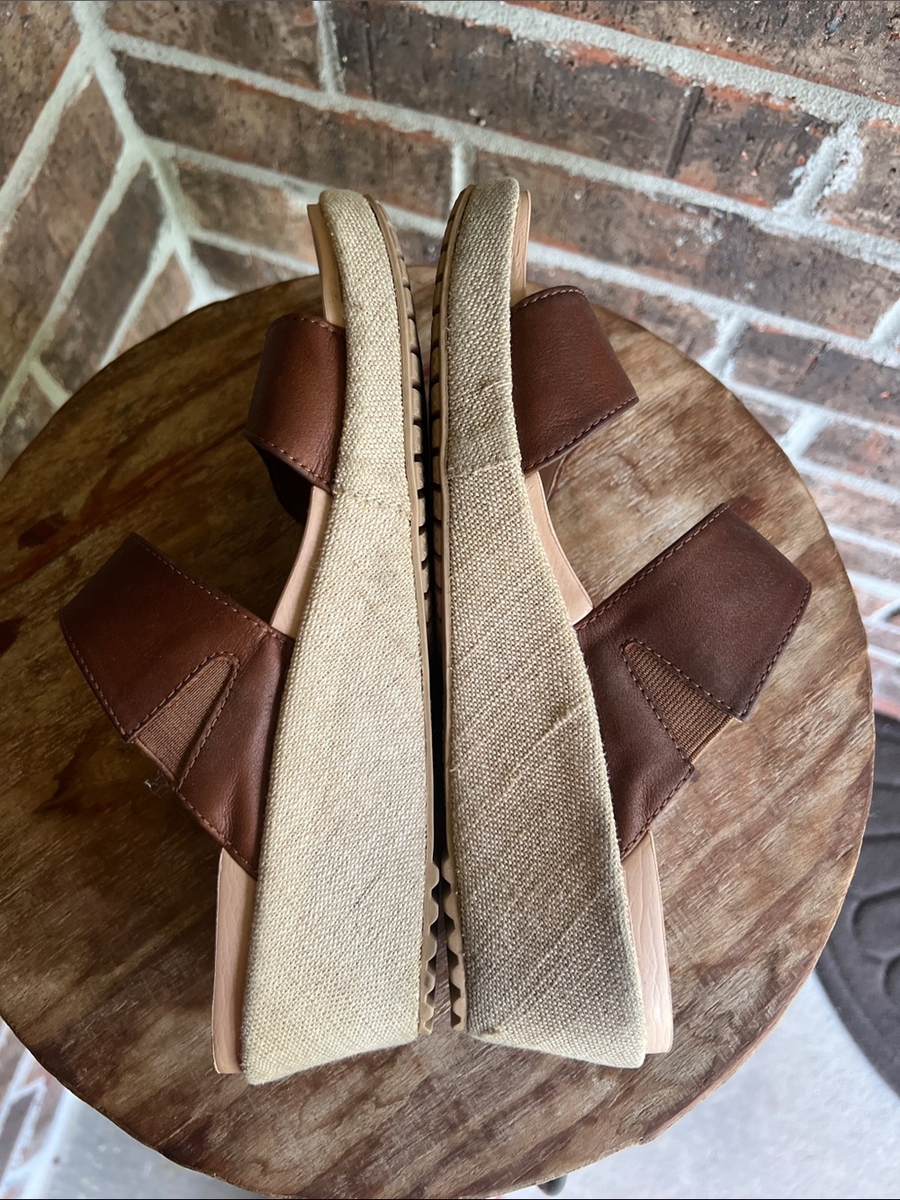 CROCS Brown Leather-Look Double Strap Sandals - Picture 8 of 10